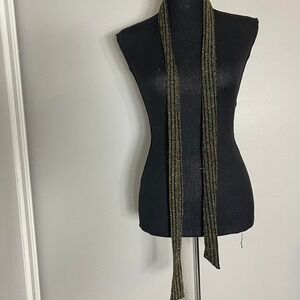 black and gold striped scarf with a boho vibe